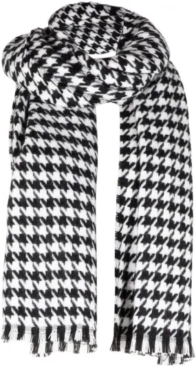 100% Cashmere Fashion Houndstooth Black & White Scarf for Women and Men - Super Soft, Warm, and Long Winter Shawl Wrap, Beige