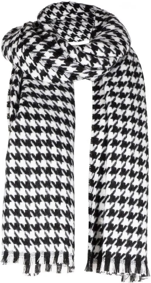 100% Cashmere Fashion Houndstooth Black & White Scarf for Women and Men - Super Soft, Warm, and Long Winter Shawl Wrap, Beige