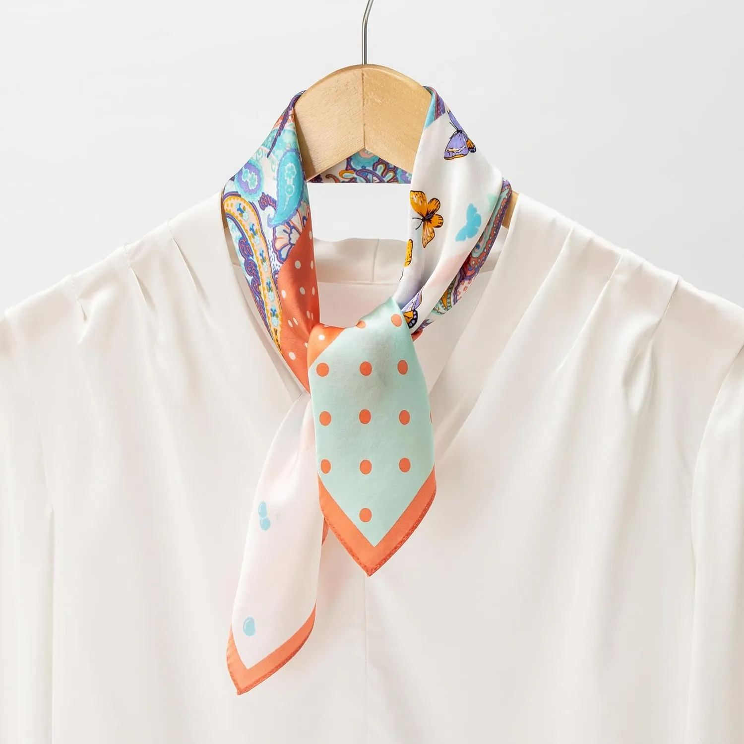 100% Mulberry Silk Scarf for Women, Small Square Satin Scarf for Neck Head Hair Handbag 21"x21"
