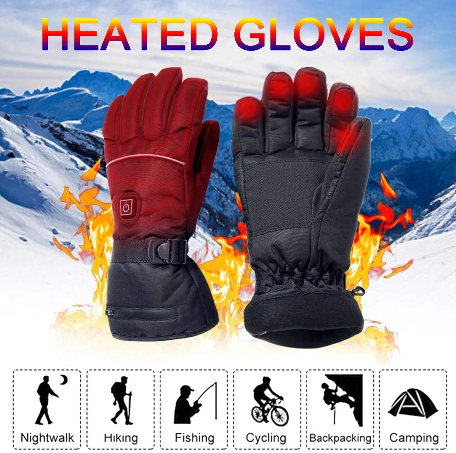 12V Montorcycle Heated Gloves, Motorcycle Charging Heated Gloves,Warmer Gloves, Full Finger Gloves for Snow Skiing Ice Skating Riding Motorcycle,B