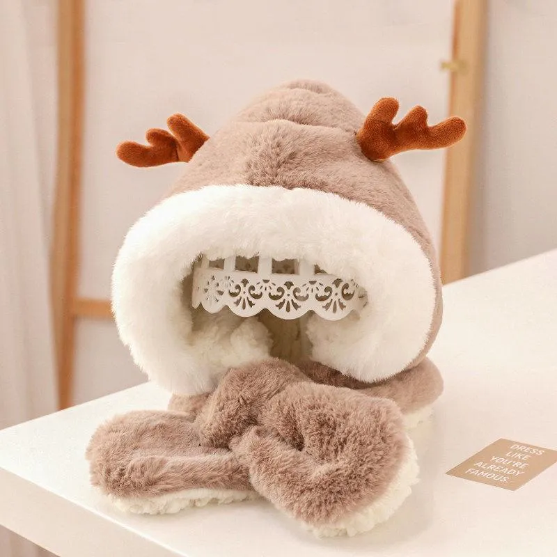 Autumn and winter children's hat scarf one plus velvet padded 17.7-20.4 inches