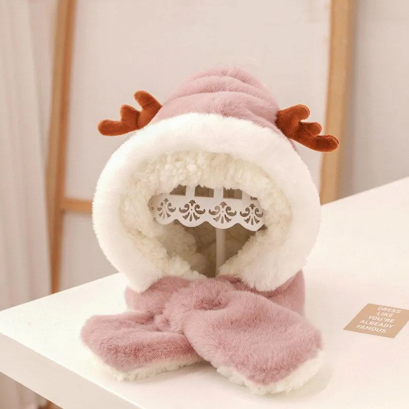 Autumn and winter children's hat scarf one plus velvet padded 17.7-20.4 inches
