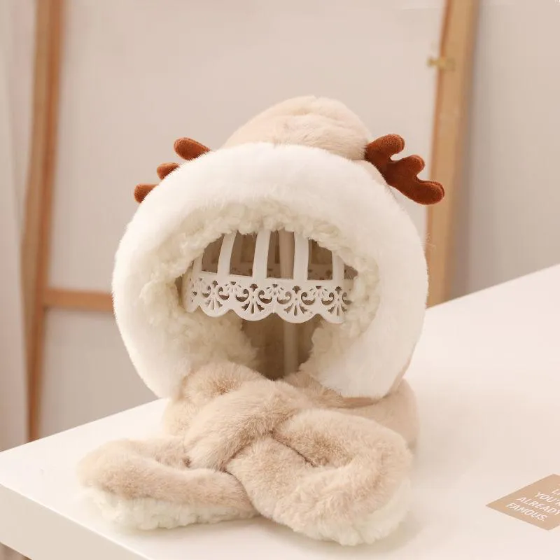 Autumn and winter children's hat scarf one plus velvet padded 17.7-20.4 inches