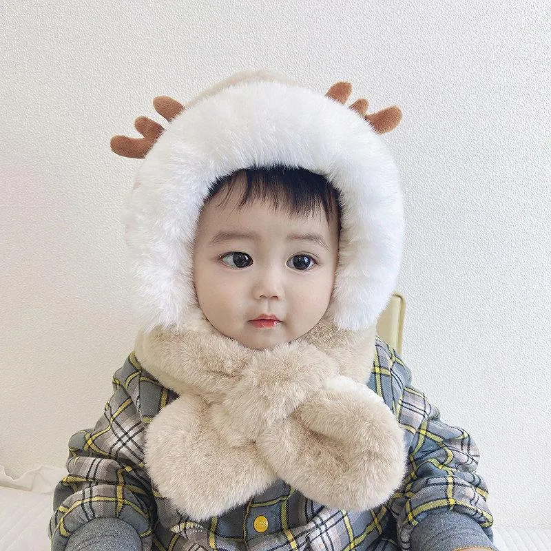 Autumn and winter children's hat scarf one plus velvet padded 17.7-20.4 inches