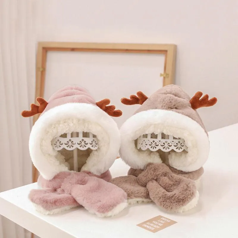 Autumn and winter children's hat scarf one plus velvet padded 17.7-20.4 inches