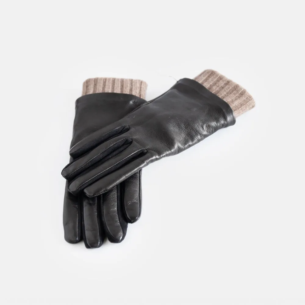 Black/Taupe Rib Cuff Leather Glove
