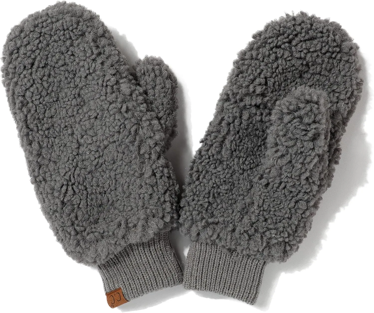 C.C Sherpa Cuff Beanie Hat Suede Logo and Sherpa Mitten Gloves (HAT-008,MT-008)