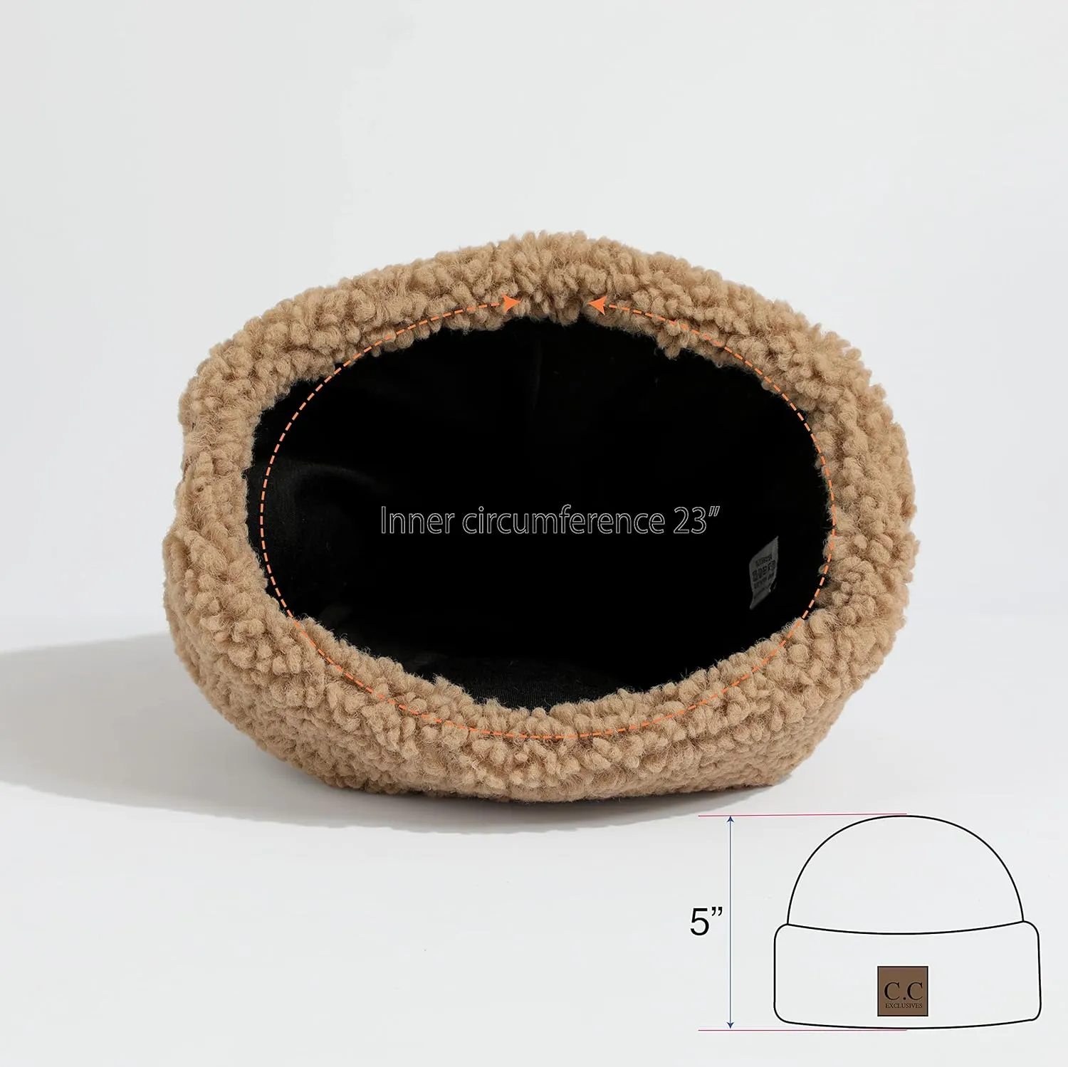 C.C Sherpa Cuff Beanie Hat Suede Logo and Sherpa Mitten Gloves (HAT-008,MT-008)
