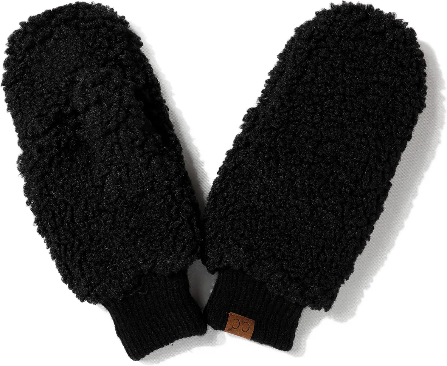 C.C Sherpa Cuff Beanie Hat Suede Logo and Sherpa Mitten Gloves (HAT-008,MT-008)