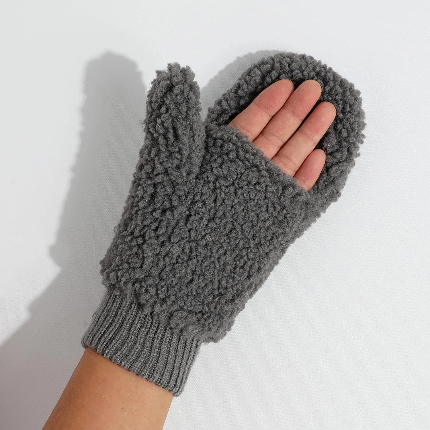 C.C Sherpa Cuff Beanie Hat Suede Logo and Sherpa Mitten Gloves (HAT-008,MT-008)