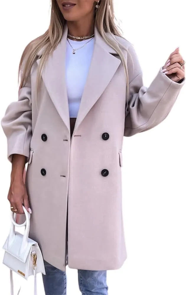 CHARTOU Women's Oversized Wool Blend Tailored Collar Double Breasted Trench Coat Overcoat