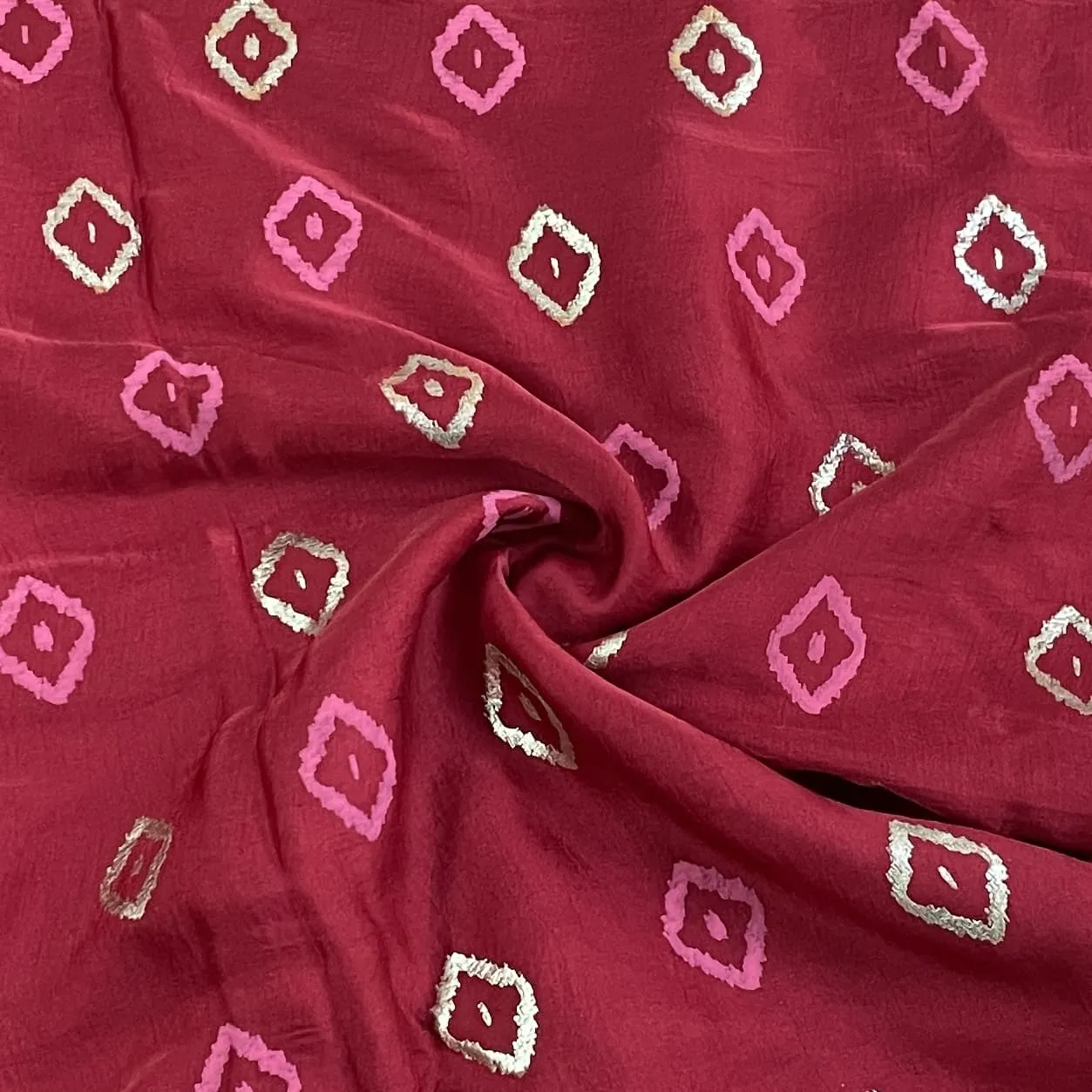 Classic Red Gold Foil Print Silk Fabric
