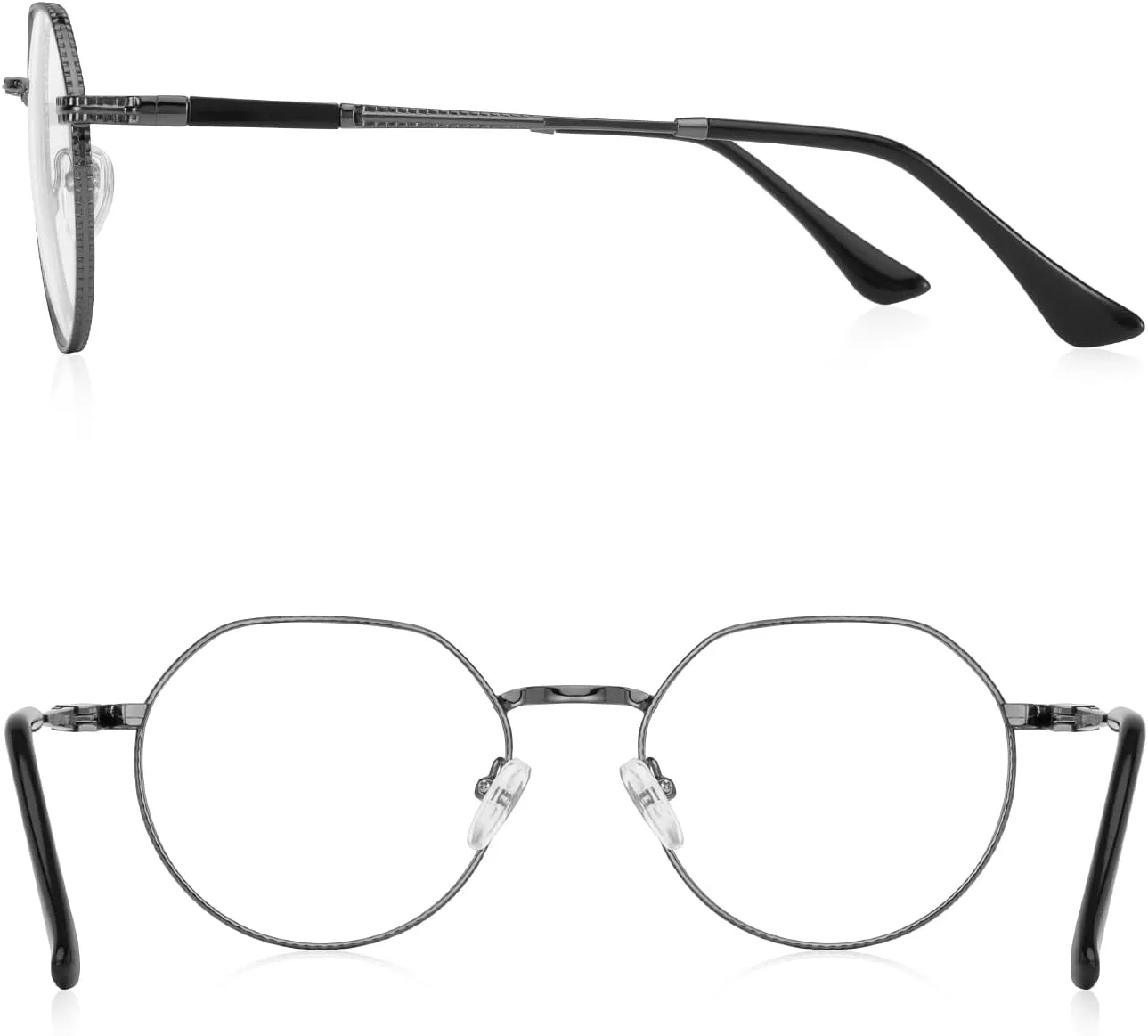 Classic Round Polygon Reading Glasses for Men Women Light Blocking Computer Readers Spring Hinge Metal Frame