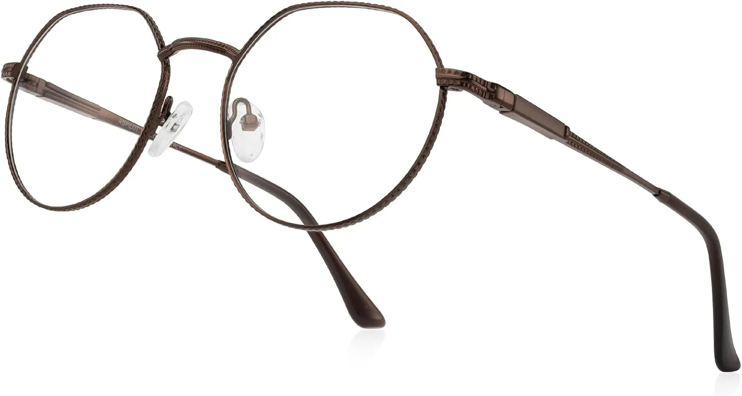 Classic Round Polygon Reading Glasses for Men Women Light Blocking Computer Readers Spring Hinge Metal Frame