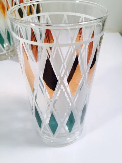 Classic Vintage Retro Blue - Gold and White Diamond Glasses (Set of 6)
