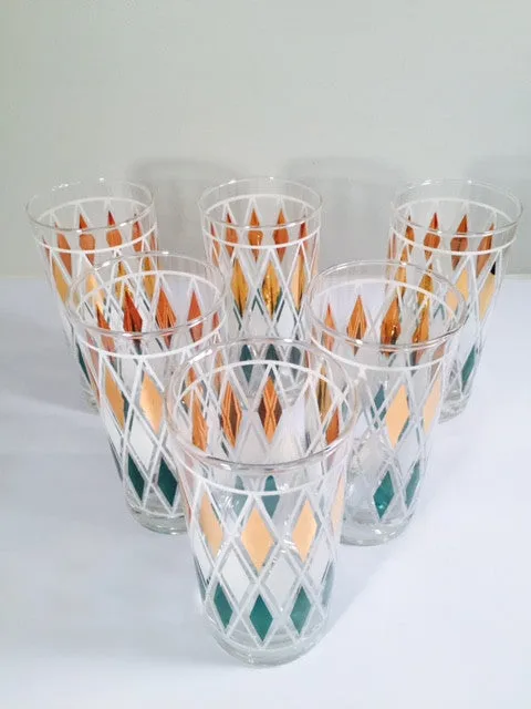 Classic Vintage Retro Blue - Gold and White Diamond Glasses (Set of 6)