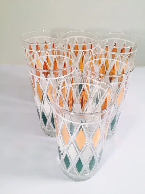 Classic Vintage Retro Blue - Gold and White Diamond Glasses (Set of 6)