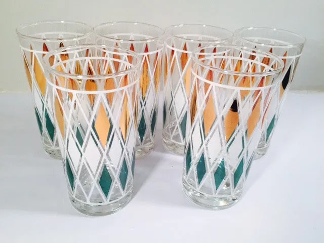 Classic Vintage Retro Blue - Gold and White Diamond Glasses (Set of 6)