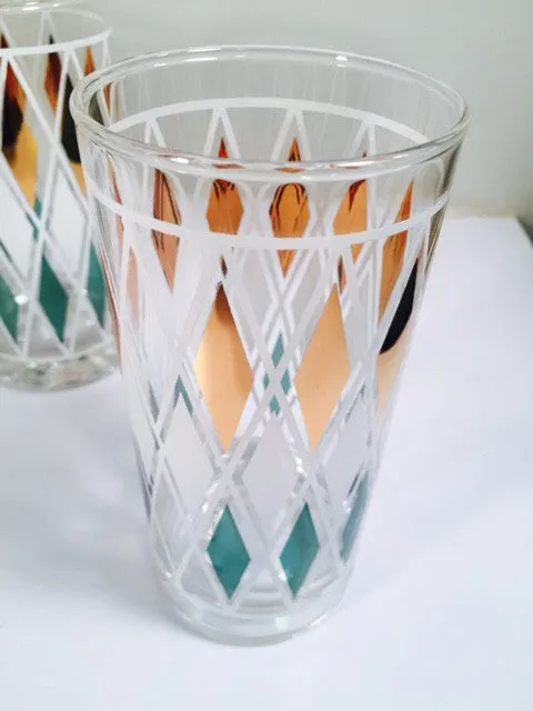 Classic Vintage Retro Blue - Gold and White Diamond Glasses (Set of 6)