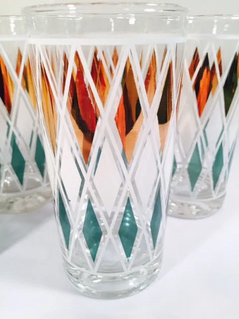 Classic Vintage Retro Blue - Gold and White Diamond Glasses (Set of 6)