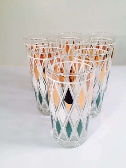 Classic Vintage Retro Blue - Gold and White Diamond Glasses (Set of 6)