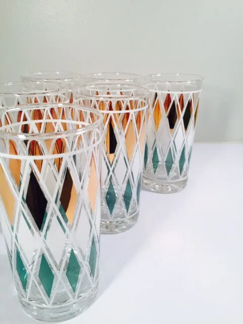 Classic Vintage Retro Blue - Gold and White Diamond Glasses (Set of 6)