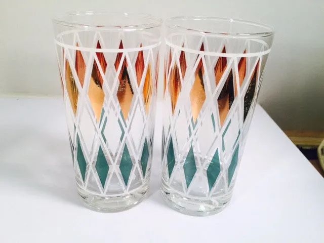 Classic Vintage Retro Blue - Gold and White Diamond Glasses (Set of 6)