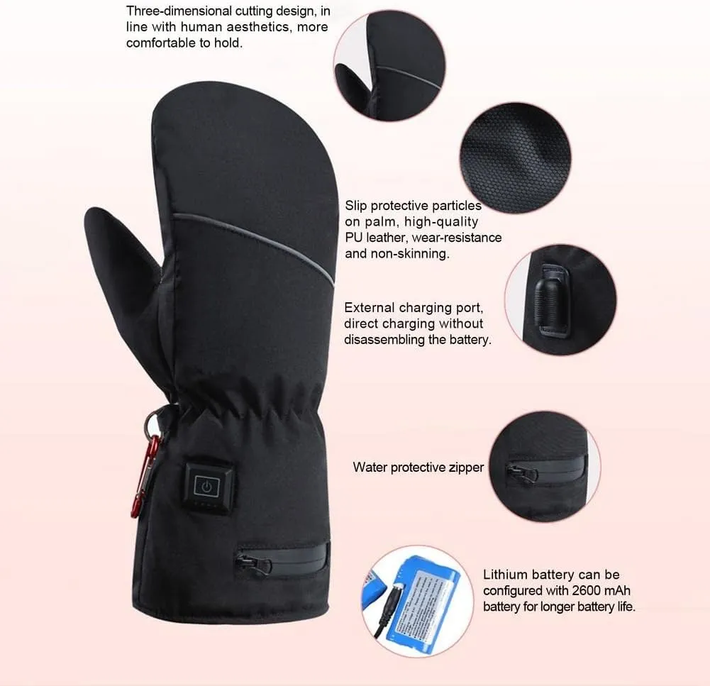 CSCDD Winter Thermal Ski Cycling Heating Glove Men Women Electric Heated Gloves with 2pcs Battery Hand Warmer Mitten