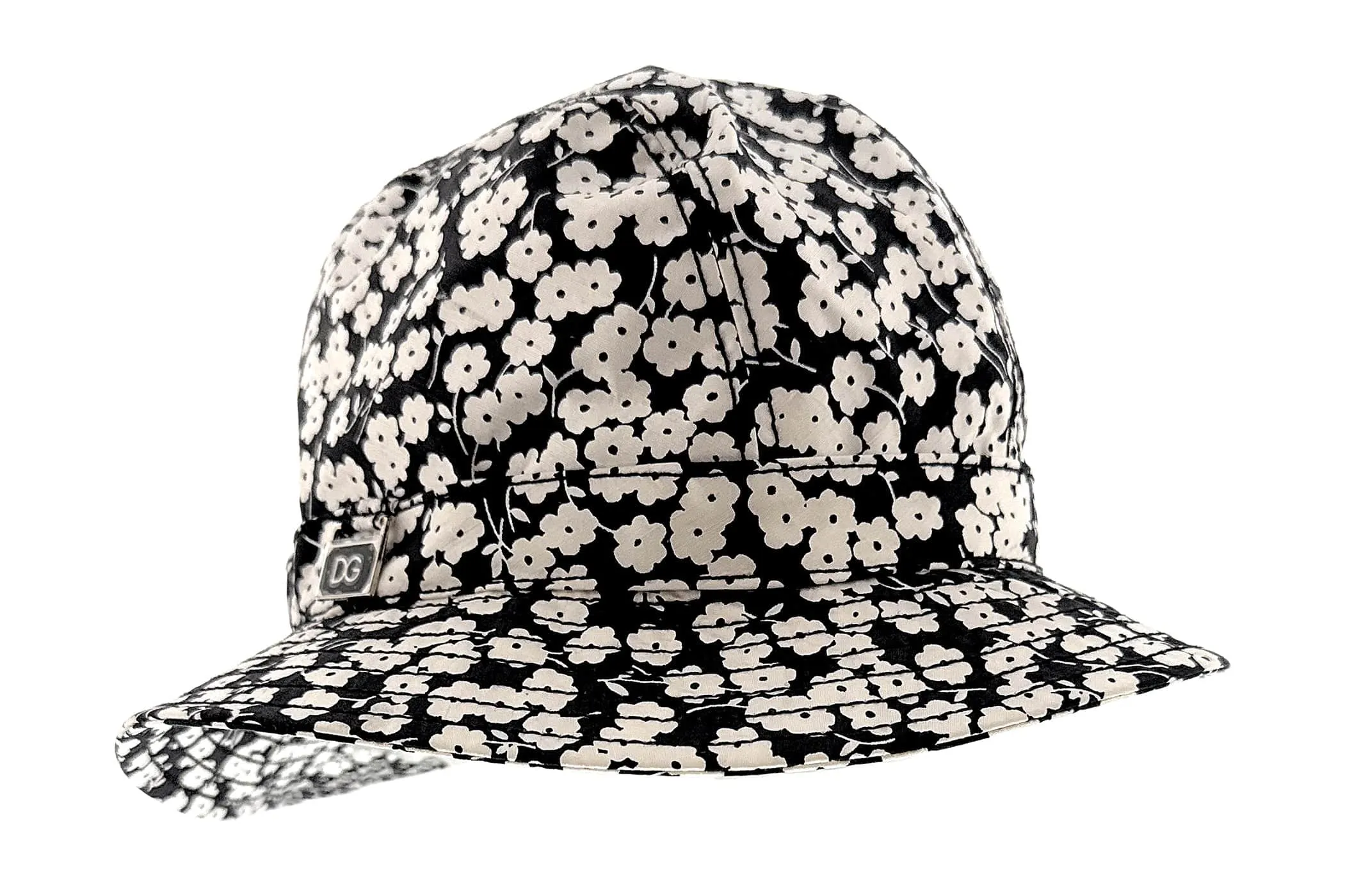 Dolce & Gabbana Pure Silk Black and White Floral Bucket Hat-