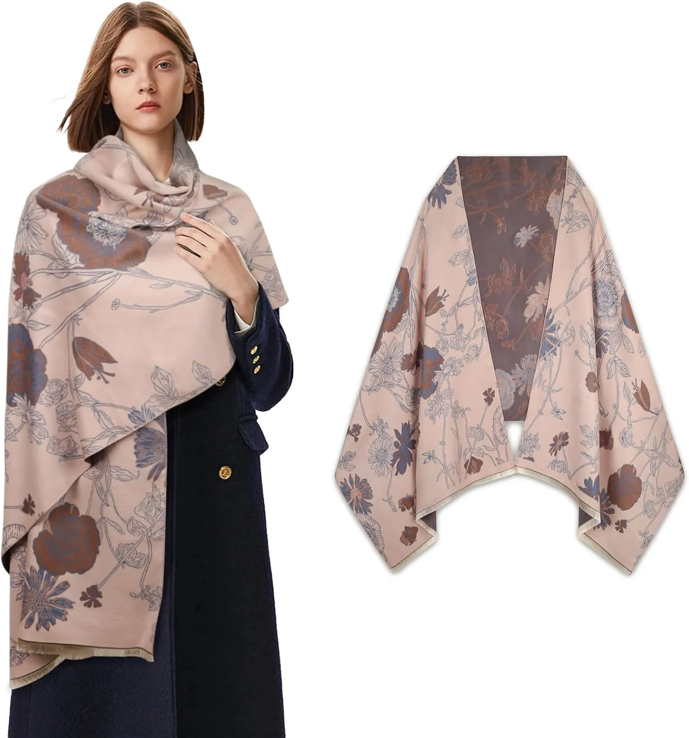 EXTREE Scarfs for Women Pashmina Silky Shawl Wrap for Evening Dressing Blanket Open Front Poncho Cape