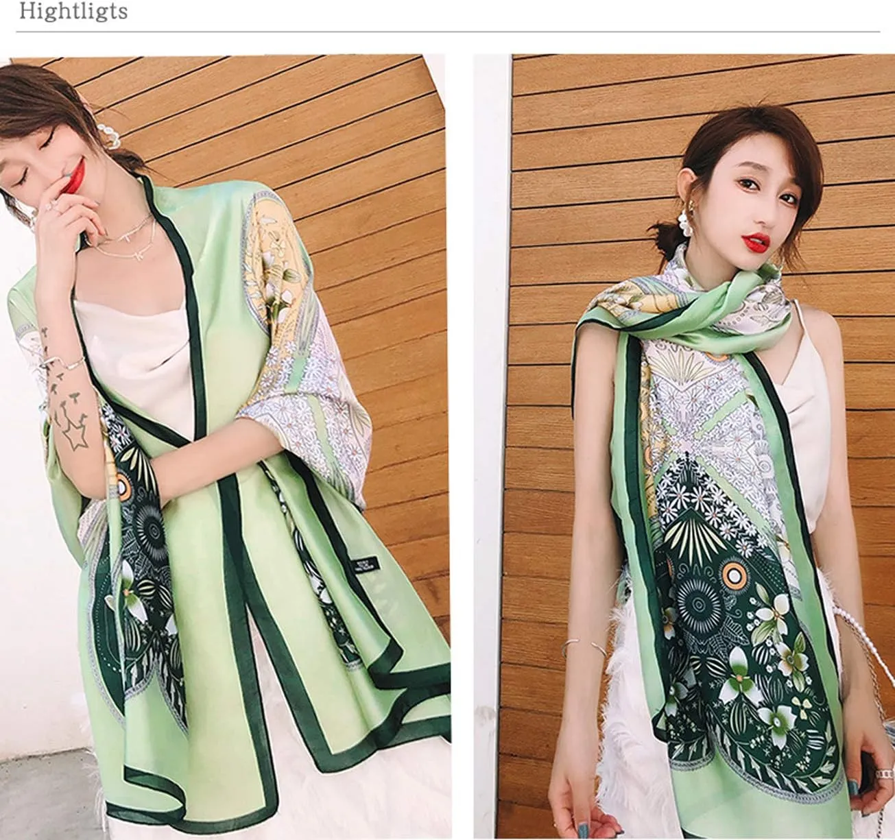 Fashion Scarves Scarf 100% Silk Feeling Scarf Silk Like Scarves Long Lightweight Sunscreen Shawls for Women