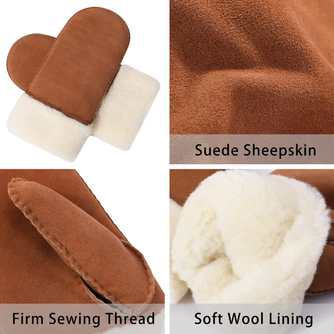Harssidanzar Winter Mitten Gloves,Men Sheepskin Shearling Heated Warm Furry Cuff Mitten Gloves For Winter KM042US