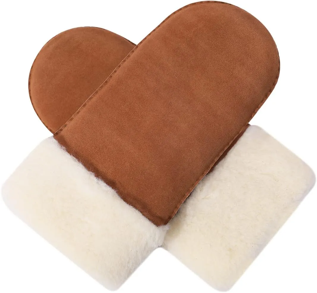 Harssidanzar Winter Mitten Gloves,Men Sheepskin Shearling Heated Warm Furry Cuff Mitten Gloves For Winter KM042US