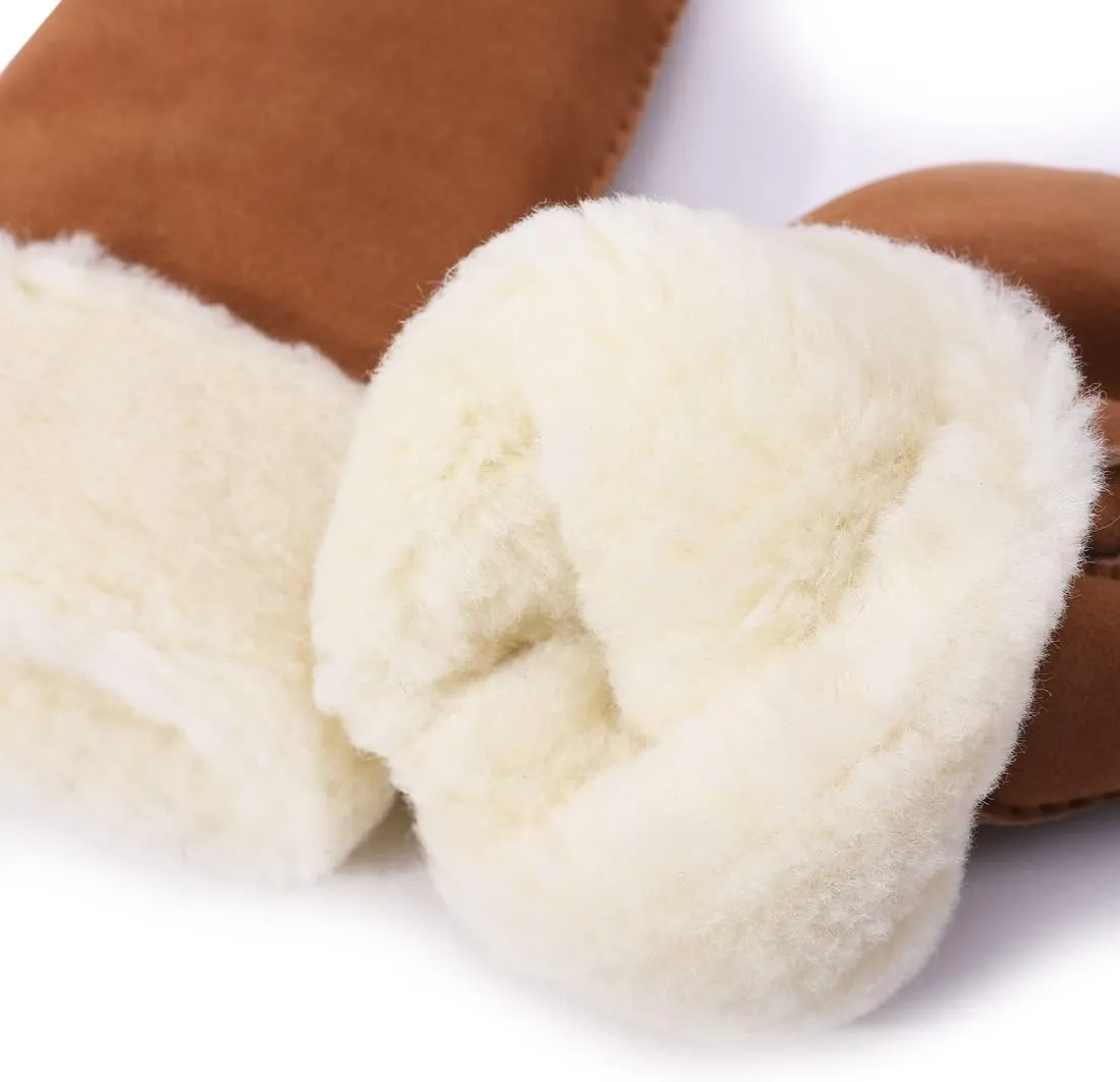Harssidanzar Winter Mitten Gloves,Men Sheepskin Shearling Heated Warm Furry Cuff Mitten Gloves For Winter KM042US