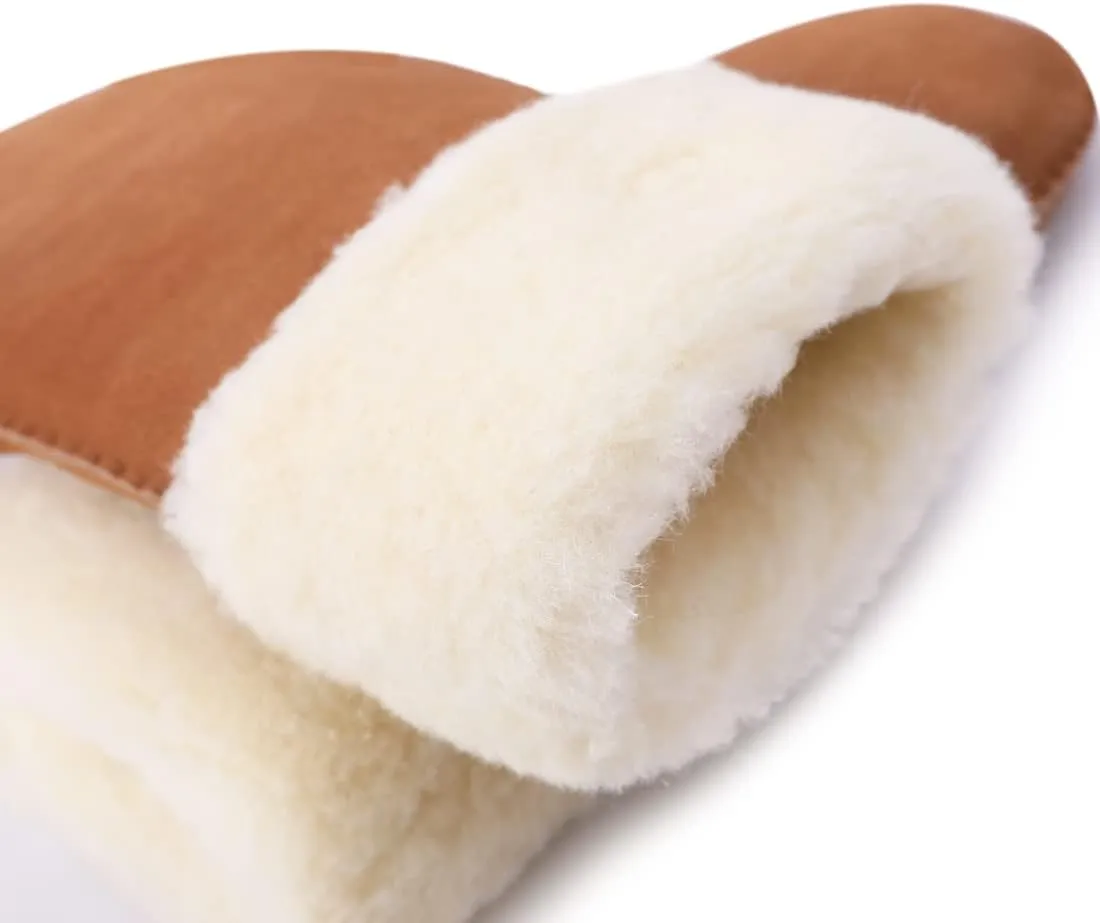 Harssidanzar Winter Mitten Gloves,Men Sheepskin Shearling Heated Warm Furry Cuff Mitten Gloves For Winter KM042US