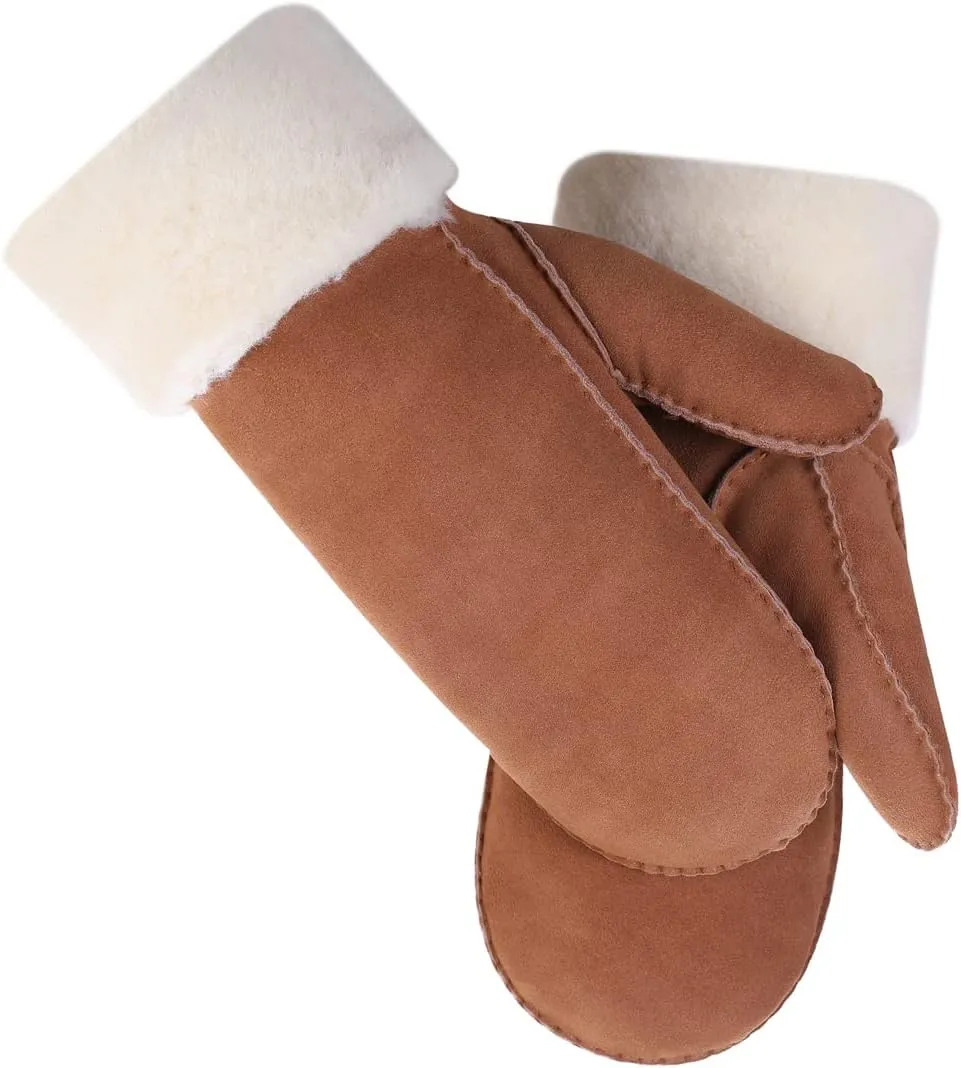 Harssidanzar Winter Mitten Gloves,Men Sheepskin Shearling Heated Warm Furry Cuff Mitten Gloves For Winter KM042US