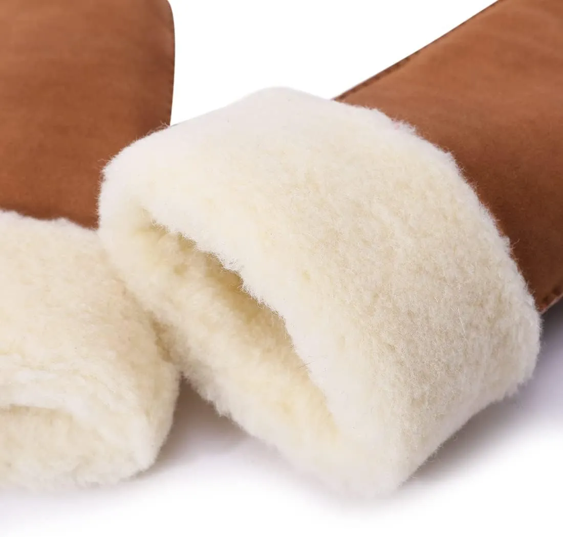 Harssidanzar Winter Mitten Gloves,Men Sheepskin Shearling Heated Warm Furry Cuff Mitten Gloves For Winter KM042US
