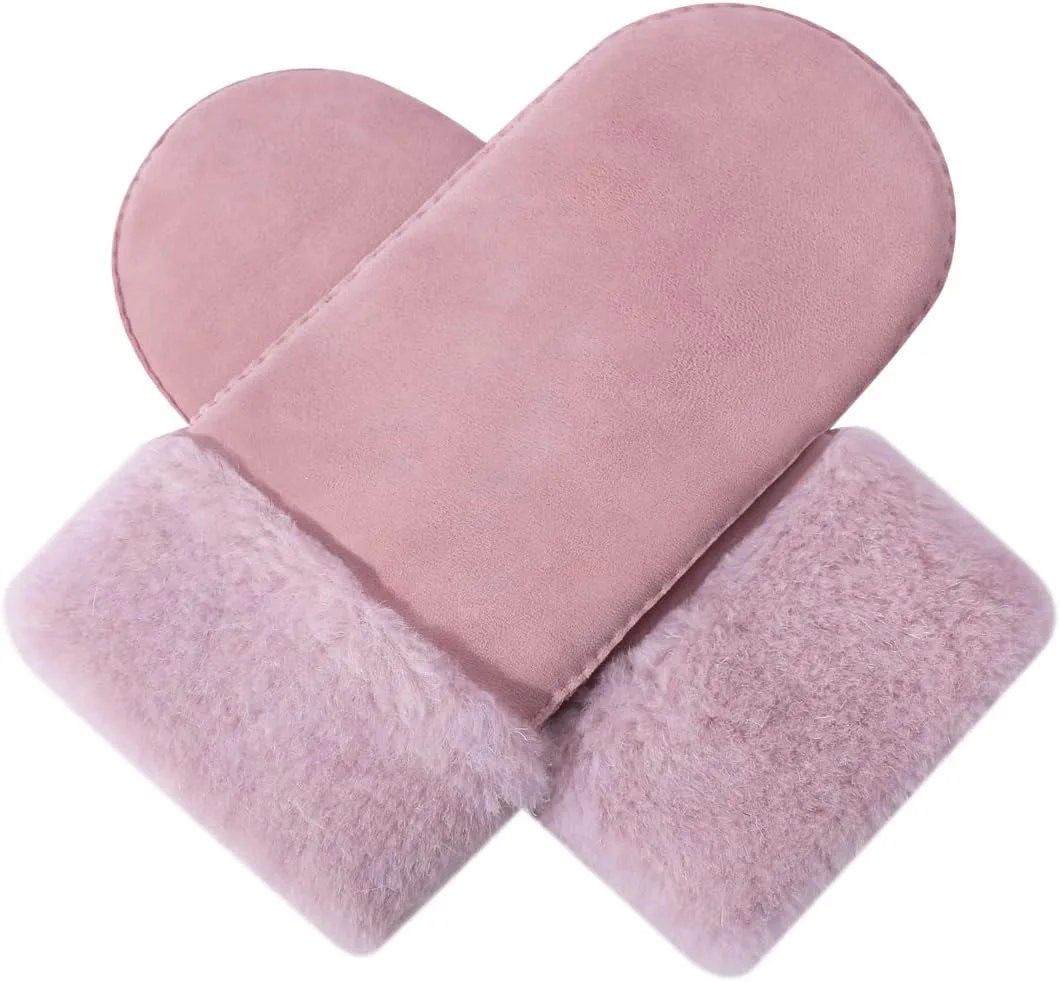 Harssidanzar Women Winter Mitten Gloves,Sheepskin Shearling Heated Warm Furry Cuff Gloves KL024US