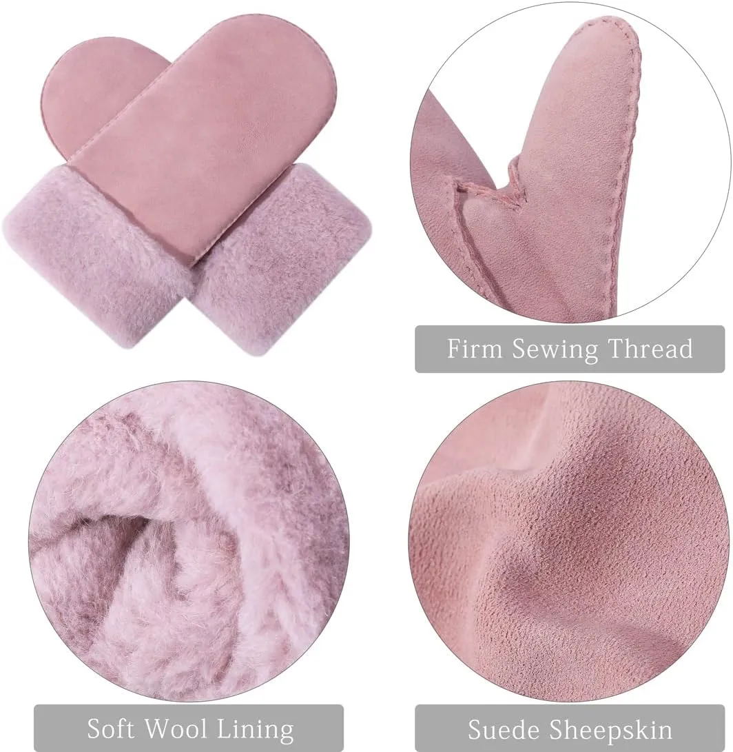 Harssidanzar Women Winter Mitten Gloves,Sheepskin Shearling Heated Warm Furry Cuff Gloves KL024US