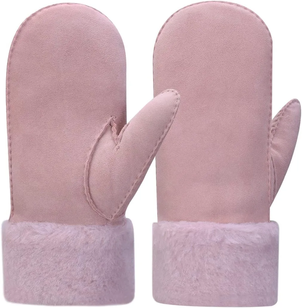 Harssidanzar Women Winter Mitten Gloves,Sheepskin Shearling Heated Warm Furry Cuff Gloves KL024US