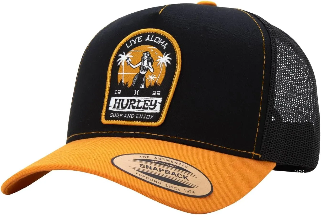 Hurley Men's Trucker Hat - Live Aloha Patch Comfortable Curved Bill with Adjustable Snap Closure - Trucker Hats for Men