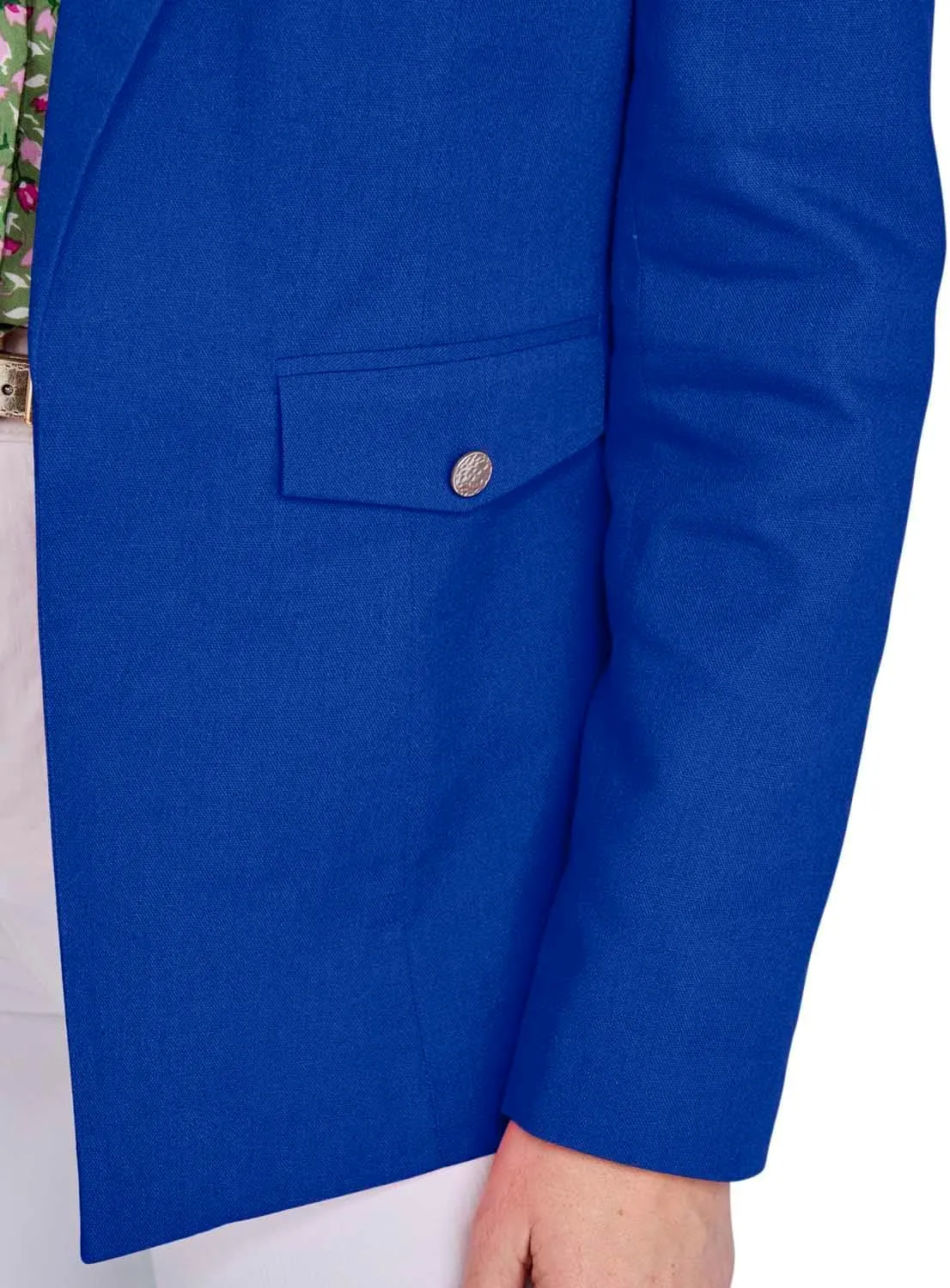 Ladies Linen Blend Tailored Jacket Chic Edge-to-Edge Design Front Pockets