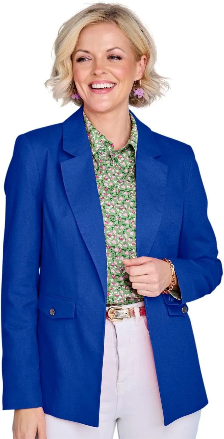 Ladies Linen Blend Tailored Jacket Chic Edge-to-Edge Design Front Pockets