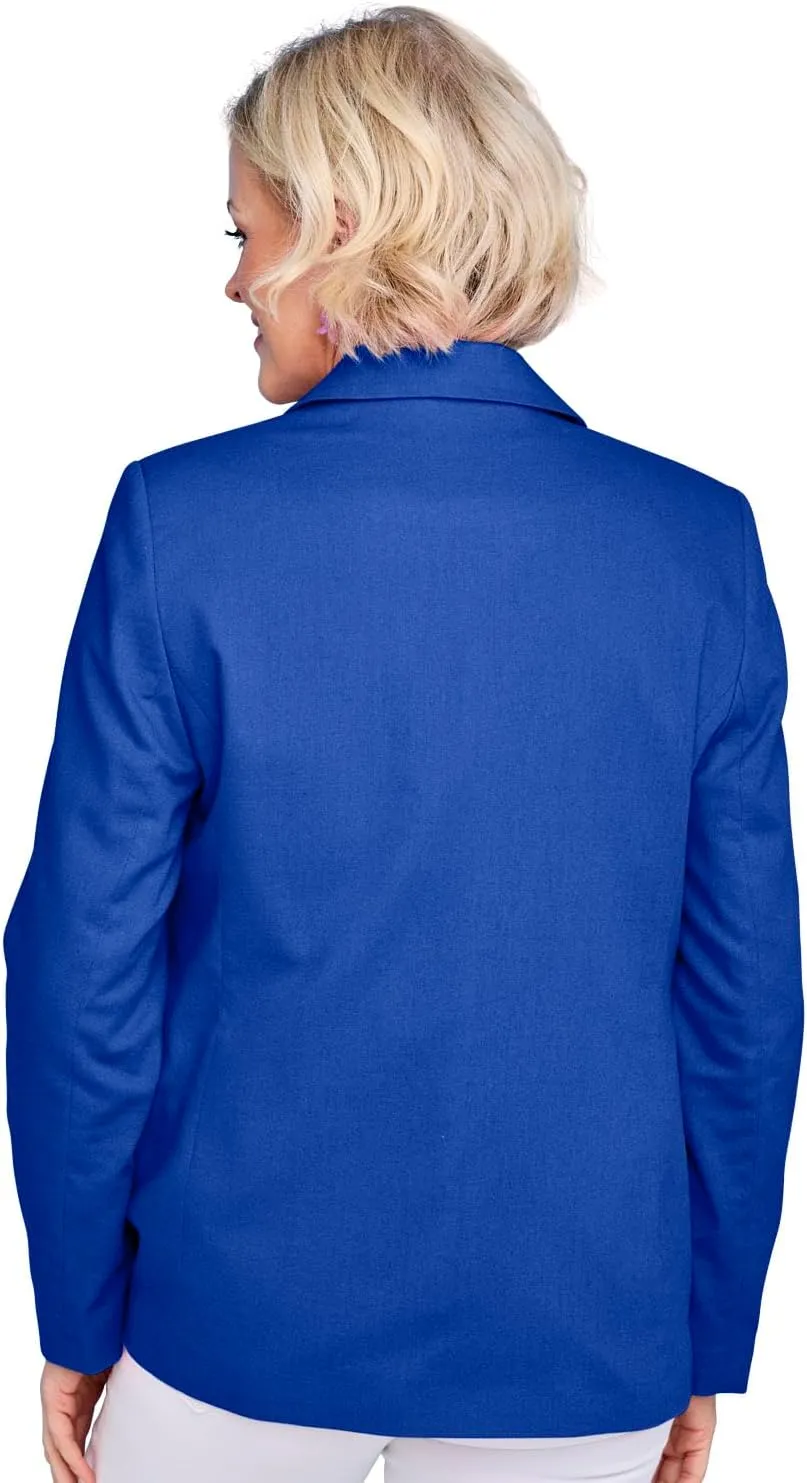 Ladies Linen Blend Tailored Jacket Chic Edge-to-Edge Design Front Pockets