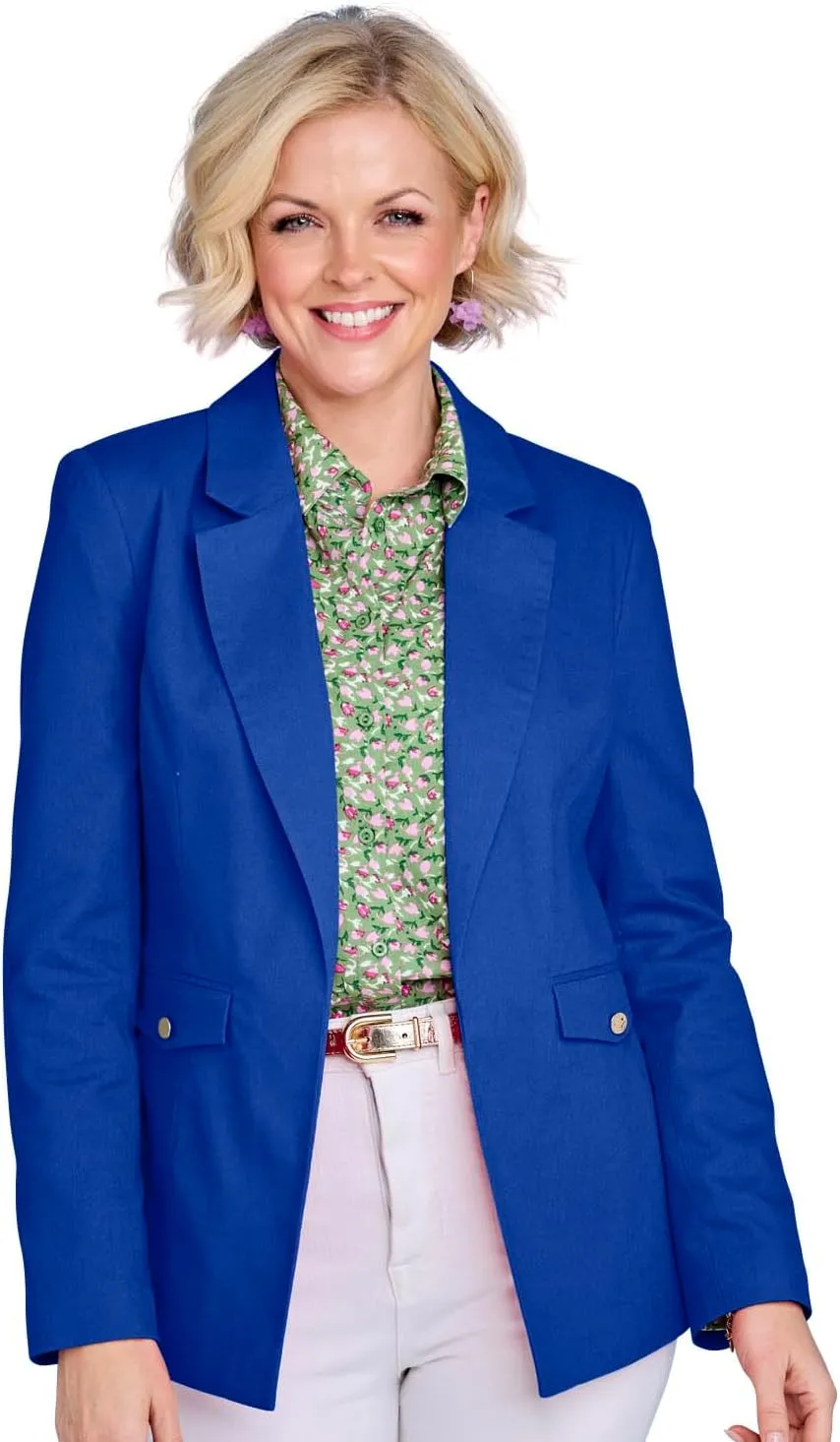 Ladies Linen Blend Tailored Jacket Chic Edge-to-Edge Design Front Pockets