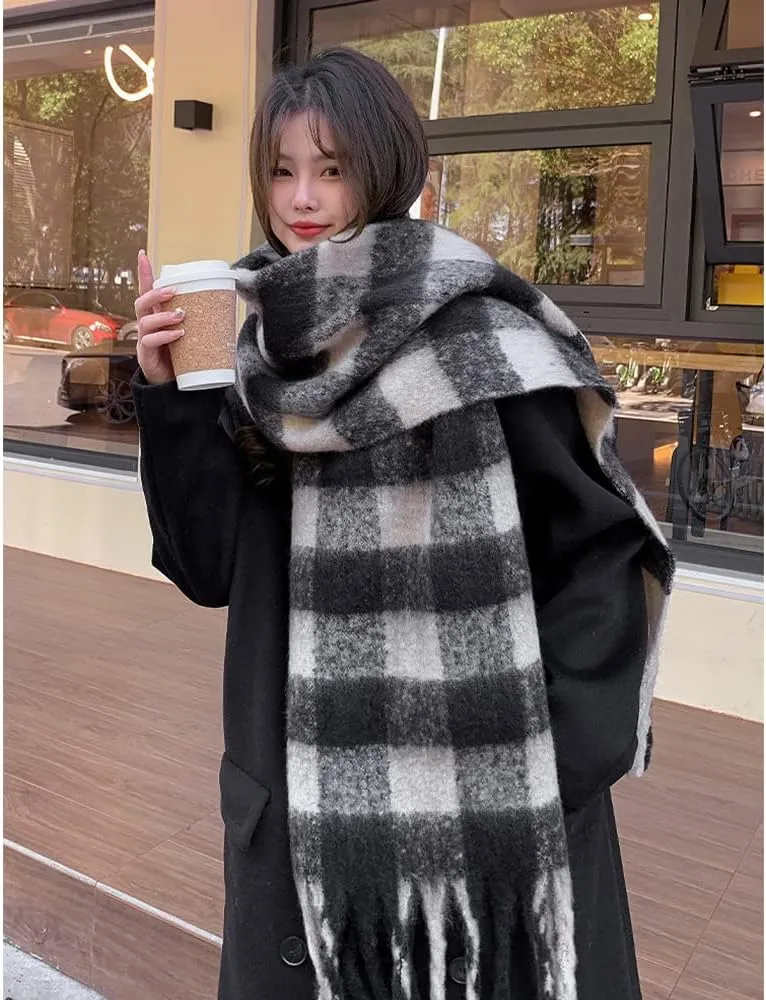 Large Chunky Plaid Scarf Checked Colorful Oversized Scarves Soft Big Cashmere Wool Thick Winter Warm Blanket Women