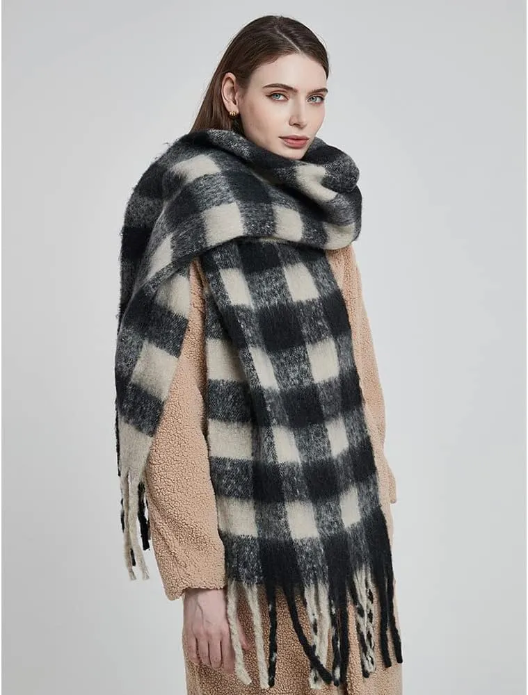 Large Chunky Plaid Scarf Checked Colorful Oversized Scarves Soft Big Cashmere Wool Thick Winter Warm Blanket Women