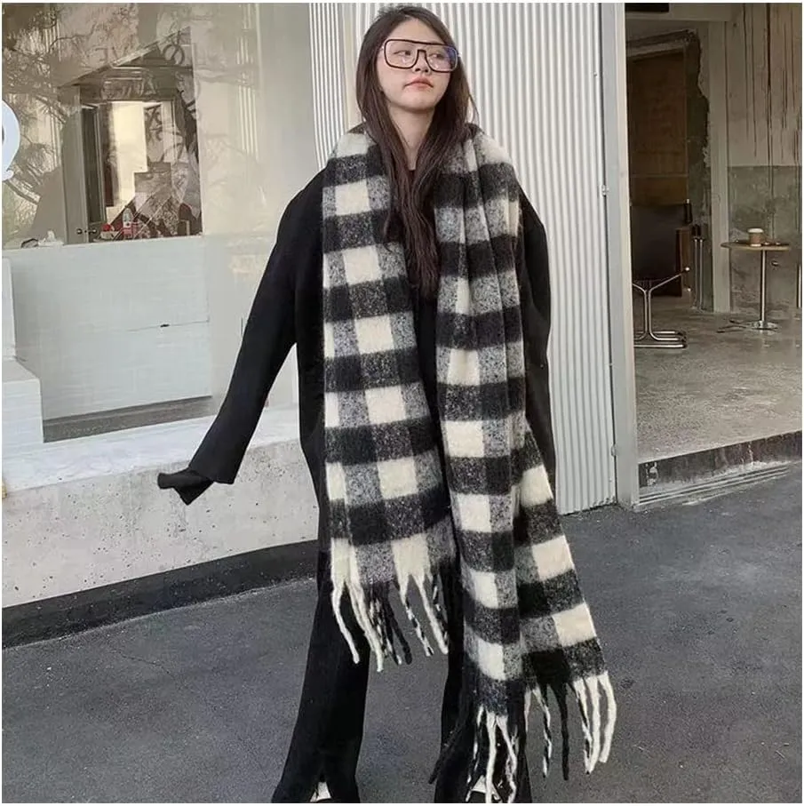Large Chunky Plaid Scarf Checked Colorful Oversized Scarves Soft Big Cashmere Wool Thick Winter Warm Blanket Women