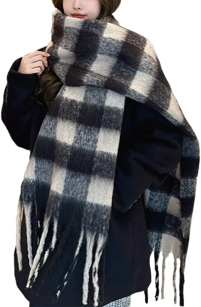 Large Chunky Plaid Scarf Checked Colorful Oversized Scarves Soft Big Cashmere Wool Thick Winter Warm Blanket Women