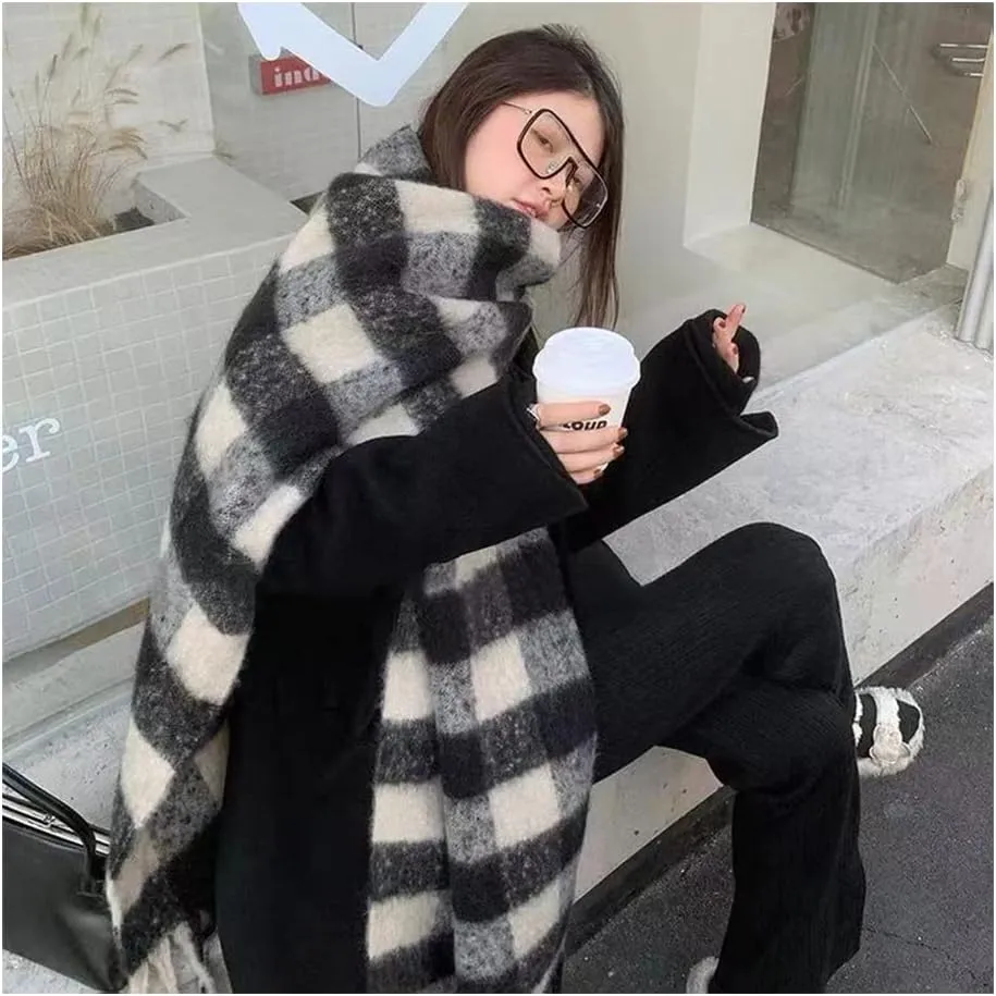 Large Chunky Plaid Scarf Checked Colorful Oversized Scarves Soft Big Cashmere Wool Thick Winter Warm Blanket Women